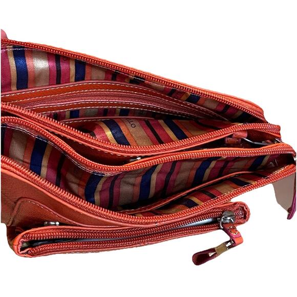Tignanello Organizer Crossbody Poppy Orange Leather Soft Pebble Handbag New - Picture 9 of 10